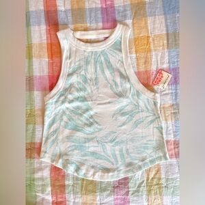 FP Movement by Free People White Tank Top with Mint Leaf Print